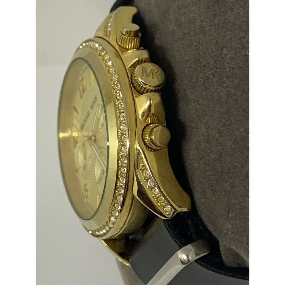 Michael Kors MK5166 Unisex Black Leather Analog Dial Quartz Wrist Watch GE332